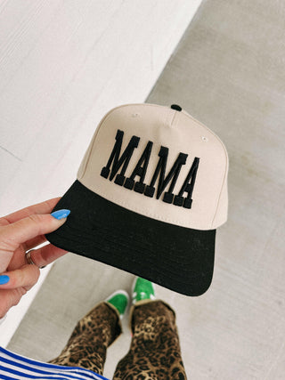 black + cream mama puff trucker hat