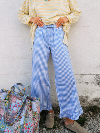 girly gingham pants - light blue
