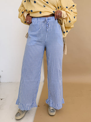 girly gingham pants - light blue