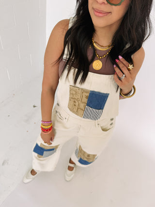 want you back patchwork overalls