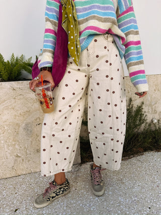 paint it polka dot barrel jeans - brown