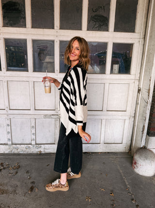 keepin it cozy striped cardigan - black