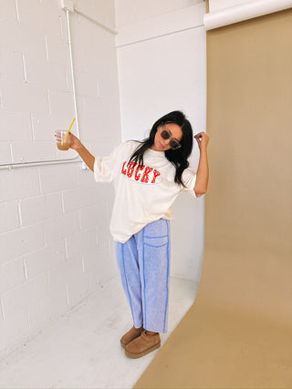 ETTA OG | star studded lucky graphic tee - ivory / red.