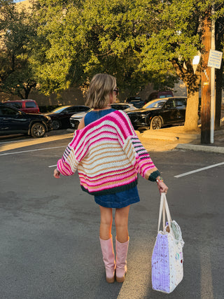 high strung stripe cardigan - pink