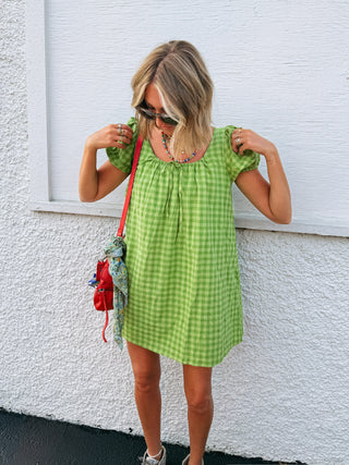 matcha latte gingham dress