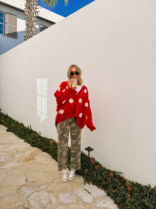 oversized polka dot cardigan - red / white