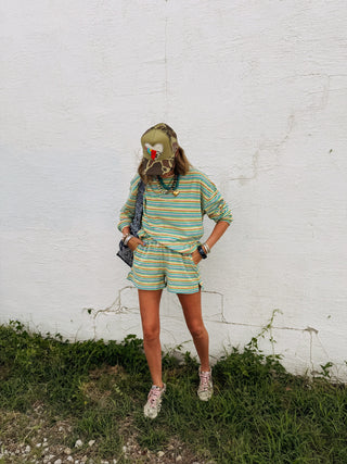 slide away stripe top - teal