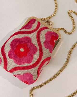 birdie crossbody - pink / orange floral chenille