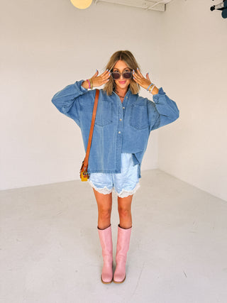 easy on me lace shorts - blue