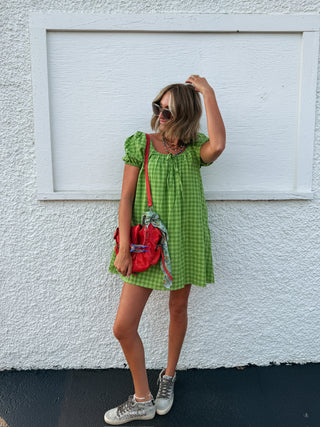matcha latte gingham dress