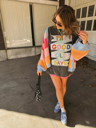 trendy graphic tshirt
good old days tee
teacher graphic tee
trendy colorful graphic tee
feel good graphic tee
colorful graphic tee