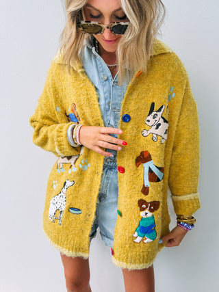 DAVI & DANI | puppy party cardigan - yellow (PREORDER)
