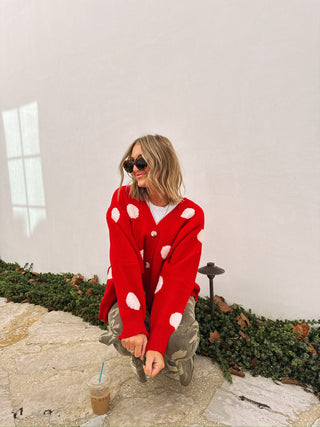 oversized polka dot cardigan - red / white