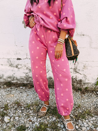 tangy plum polka dot pants