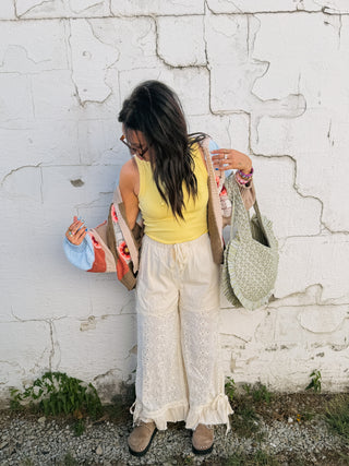 inez eyelet ruffle pants