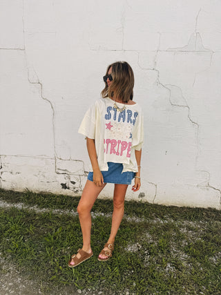 stars and stripes patch top - cream