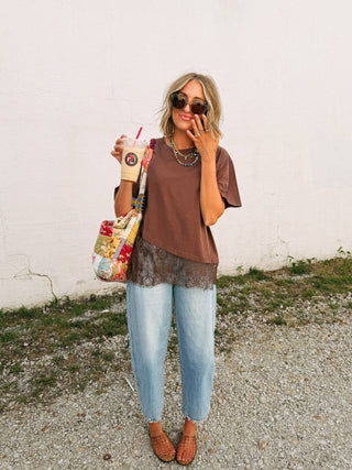 poker face lace tee - brown