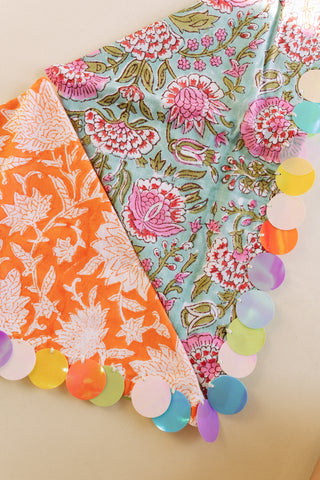 HANDMADE | sequin bandana scarf - orange / white