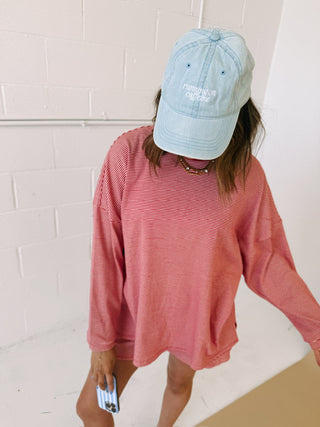 gimme more stripe top - red