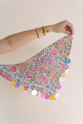 HANDMADE | sequin bandana scarf - mint / pink