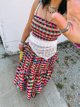 afterparty plaid maxi dress