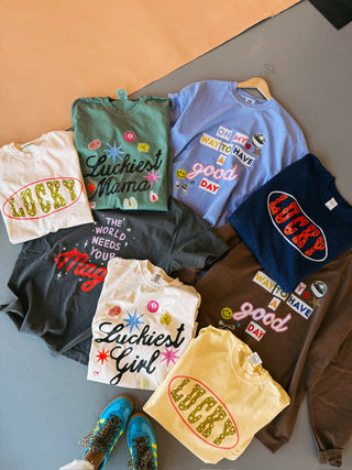 ETTA OG | star studded lucky graphic tee - ivory / green