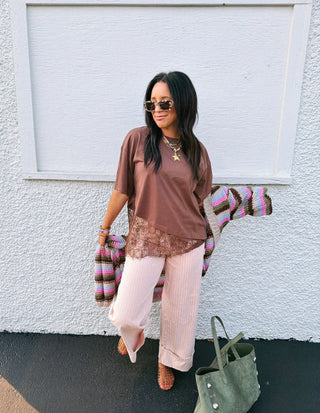 poker face lace tee - brown