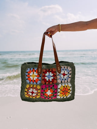 woven beach bag - olive