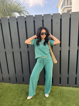 emerald stripe fleece top