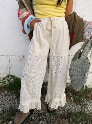 inez eyelet ruffle pants