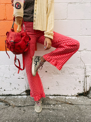 get up and go gingham pants - peach
