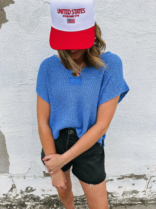 spark of color sweater top - blue