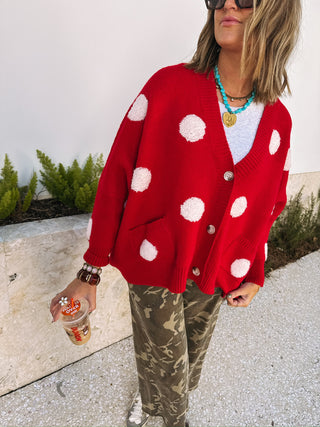 oversized polka dot cardigan - red / white