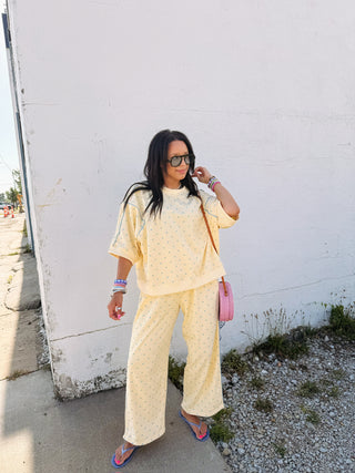 lost in comfort polka dot top - yellow