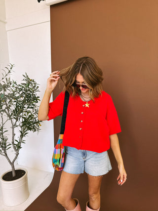 so soft simple button sweater - cherry