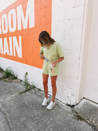santana stripe two piece set - honeydew