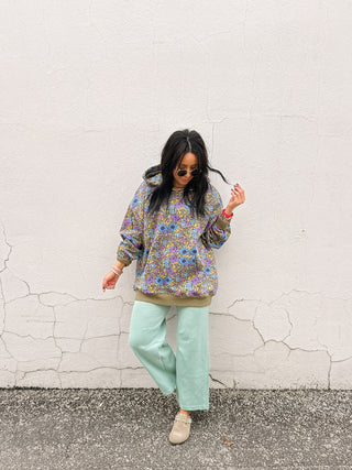 flower power oversized sweatshirt - olive