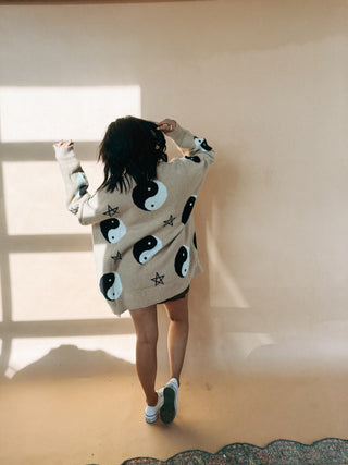 oversized yin yang cardigan - oatmeal