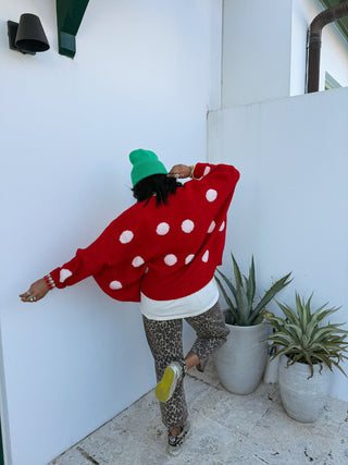 oversized polka dot cardigan - red / white