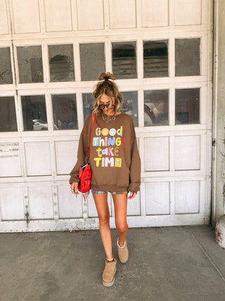 ETTA OG | good things take time sweatshirt - brown