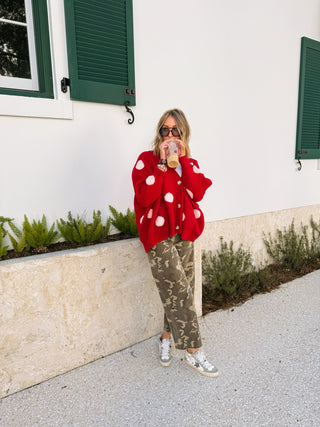 oversized polka dot cardigan - red / white