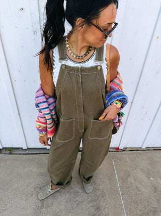 zip it up overalls - olive
