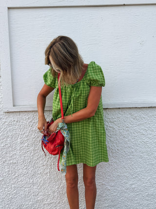 matcha latte gingham dress