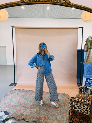 girly gingham pants - black