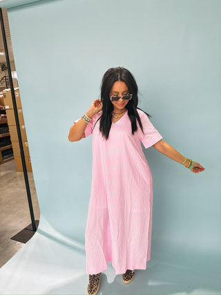 sail away stripe dress - pink