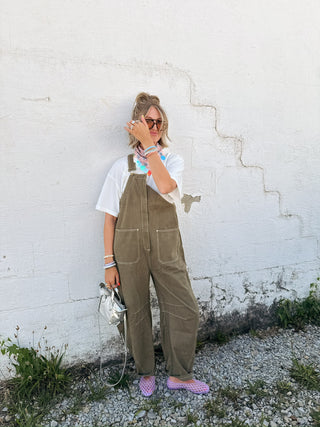zip it up overalls - olive