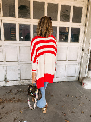 keepin it cozy striped cardigan - red