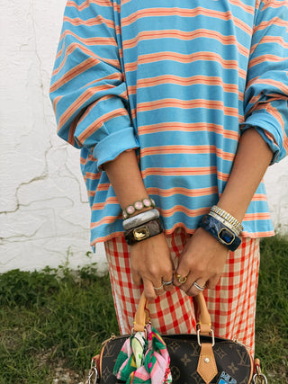 oversized comfy stripe long sleeve - blue