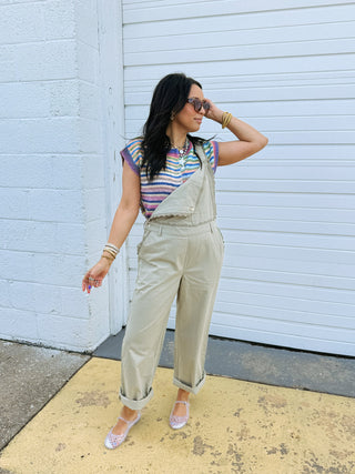 sage advice embroidered overalls