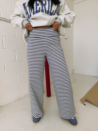 fall in line foldover pants - blue / ivory.